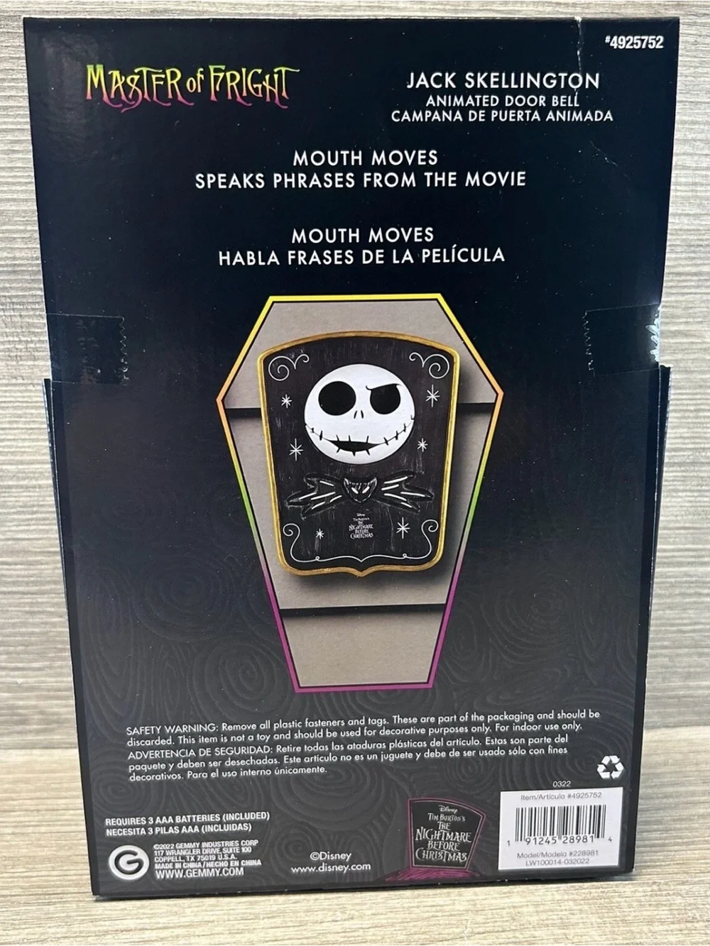 Disney The Nightmare Before Christmas Animated Jack Skellington Voice Door Bell